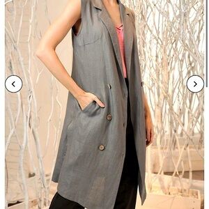 PINK STITCH longline Army green Double-breasted Sleeveless blazer womens size 2